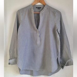 Vince Striped Henley Shirt | Grey & White Stripe | EUC